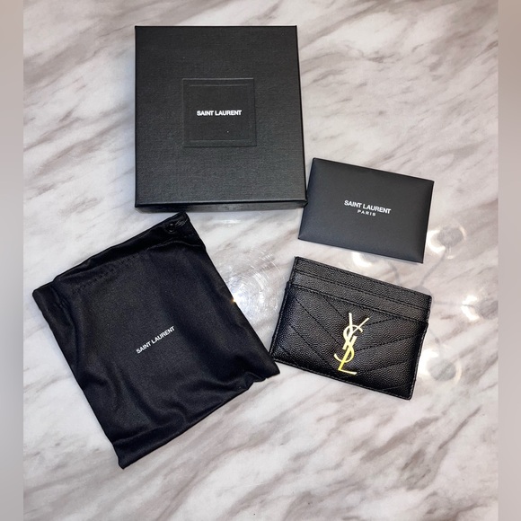 Saint Laurent Monogram card case in grain de poudre embossed leather - Picture 1 of 9
